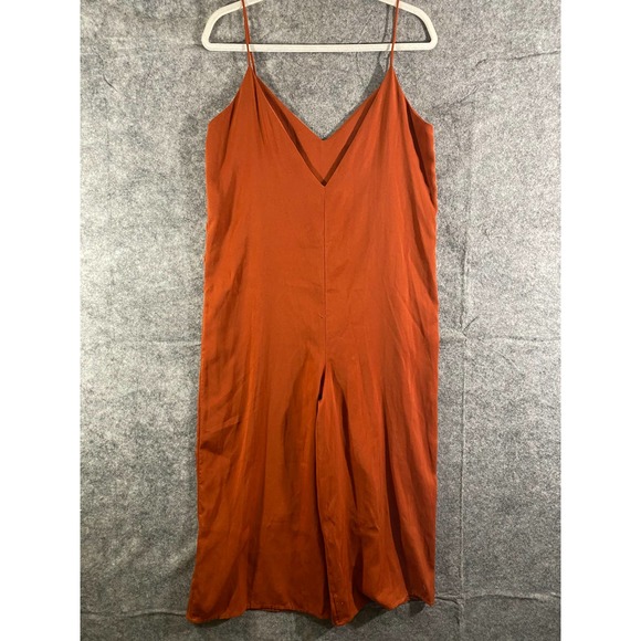 Lulus Jumpsuit Small Rust Orange Elisa Midi Wide Leg Cropped Sleeveless Satin - Picture 3 of 12